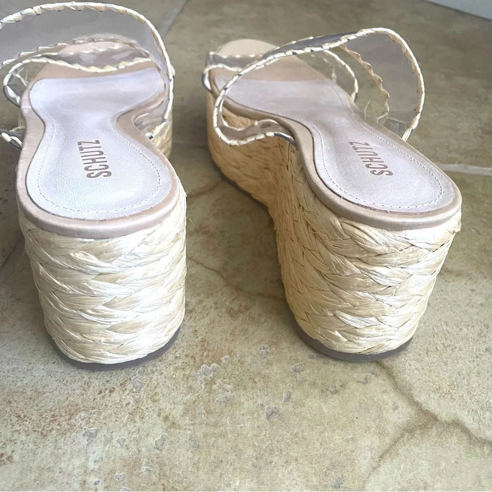 NEW-Schultz Royce Vinyl Raffia Wrapped Platform Espadrille Mule Sandals Size 9.5